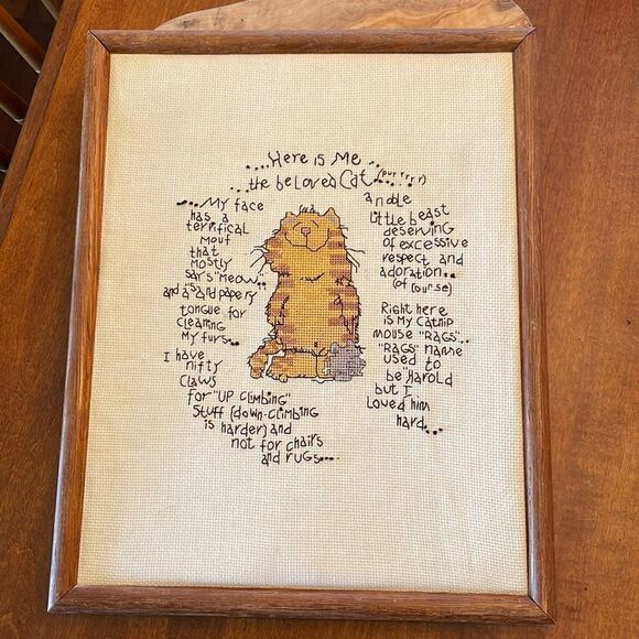 Tabby Cat Counted Cross Stitch Wall Hanging - Picture 1 of 3